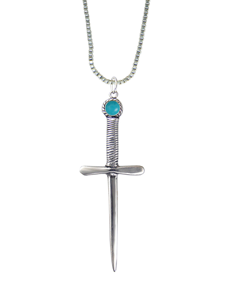 Sterling Silver Queen's Protector Knife Dagger Pendant With Turquoise